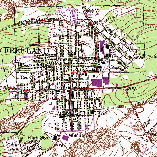 Topographic Map of Freeland Post Office, PA