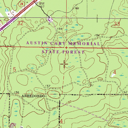 Topographic Map of Austin Cary Memorial Forest, FL