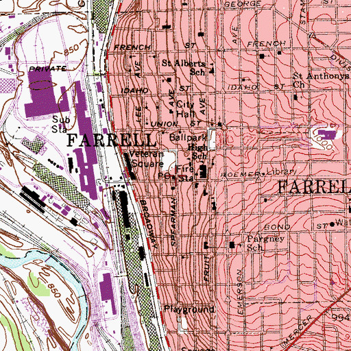Topographic Map of Farrell Post Office, PA