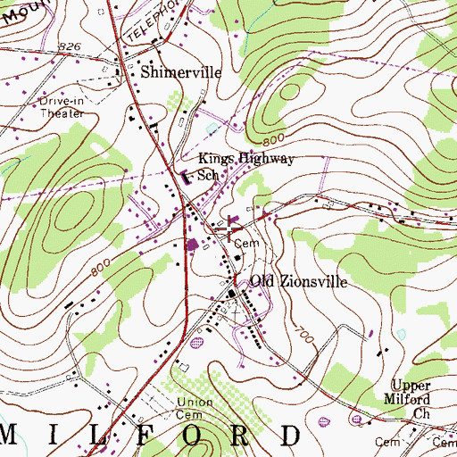 Topographic Map of Old Zionsville Post Office, PA