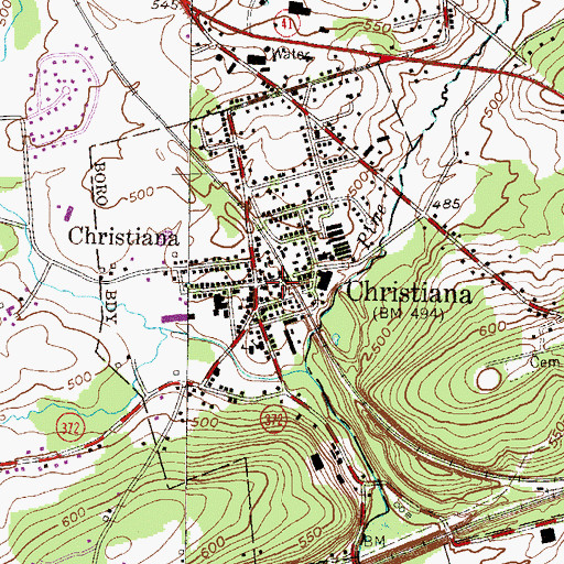 Topographic Map of Christiana Borough Police Department, PA