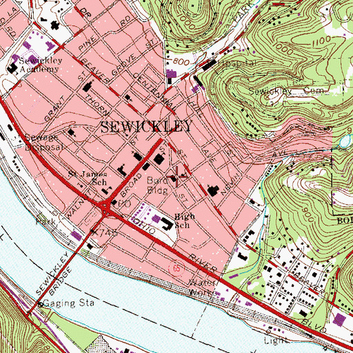 Topographic Map of Sewickley Borough Police Department, PA