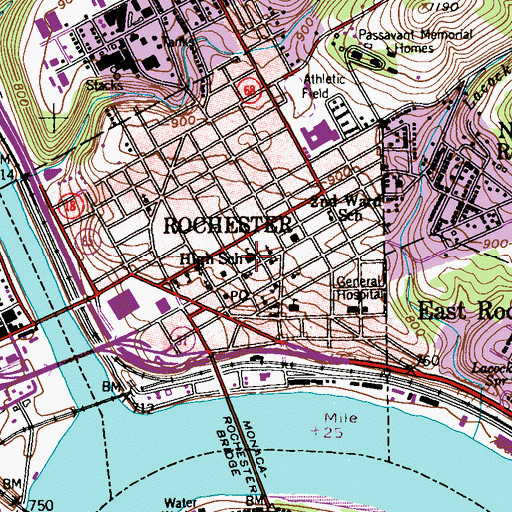 Topographic Map of Rochester Borough Police Department, PA