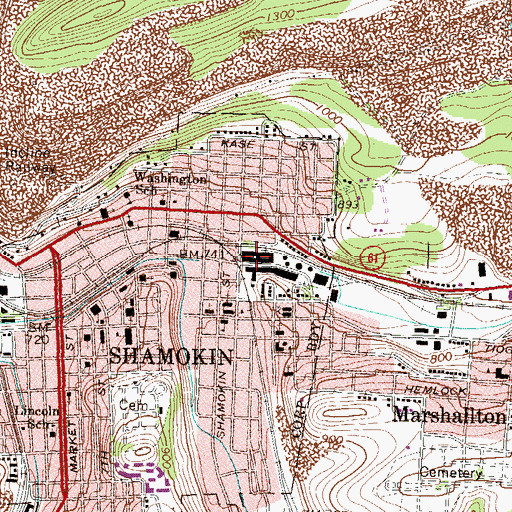 Topographic Map of Shamokin Police Department, PA