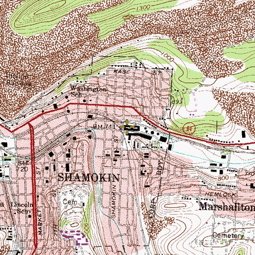 Topographic Map of Shamokin Police Department, PA