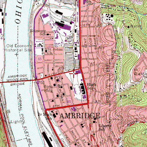 Topographic Map of Ambridge Police Department, PA