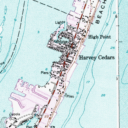 Topographic Map of Harvey Cedars Post Office, NJ