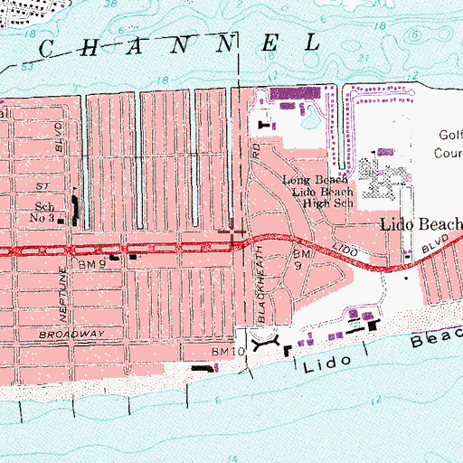 Topographic Map of Long Beach Auxiliary Police Department, NY