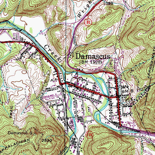 Topographic Map of Damascus Post Office, VA