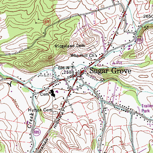 Topographic Map of Sugar Grove Post Office, VA