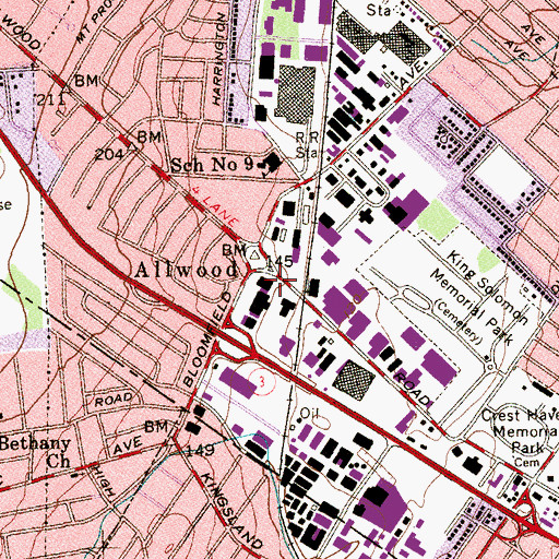 Topographic Map of Allwood Post Office, NJ
