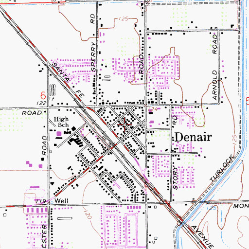 Topographic Map of Denair Post Office, CA