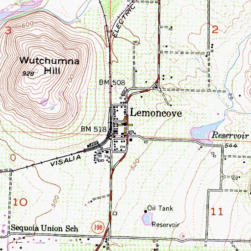 Topographic Map of Lemon Cove Post Office, CA