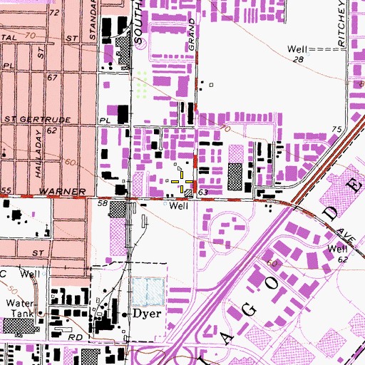 Topographic Map of Industrial Santa Ana Post Office, CA