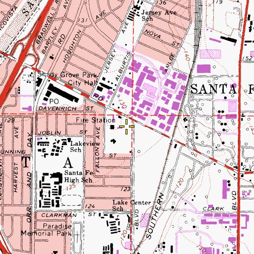 Topographic Map of Santa Fe Springs Post Office, CA