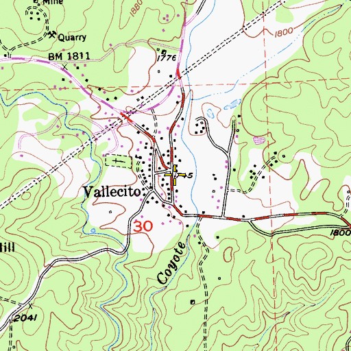 Topographic Map of Vallecito Post Office, CA