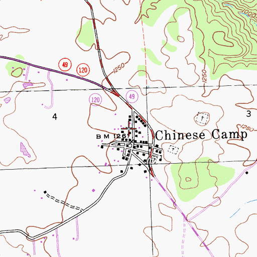 Topographic Map of Chinese Camp Post Office, CA