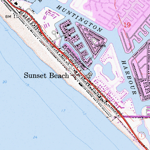 Topographic Map of Sunset Beach Post Office, CA