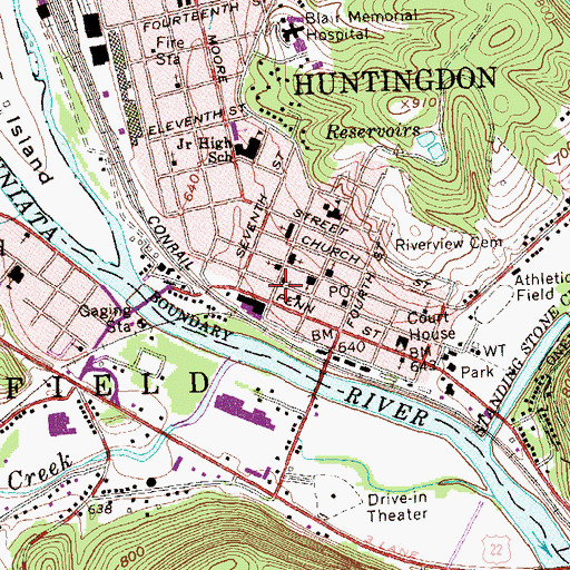 Topographic Map of Huntingdon Borough Police Department, PA