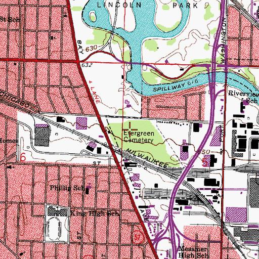 Topographic Map of Glen Oaks Cemetery, WI