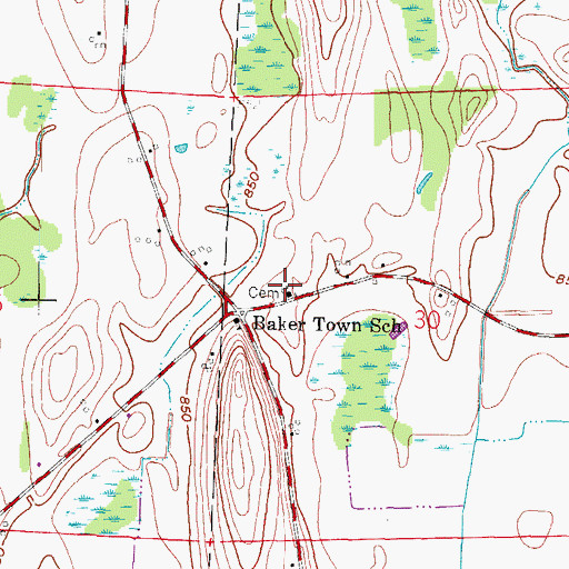 Topographic Map of Bakertown Baptist Cemetery, WI