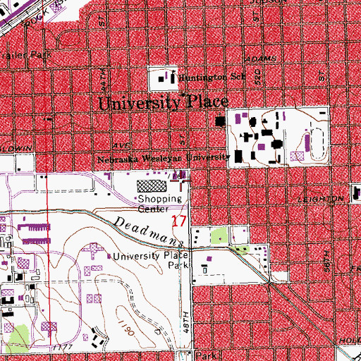 Topographic Map of University Place Post Office, NE