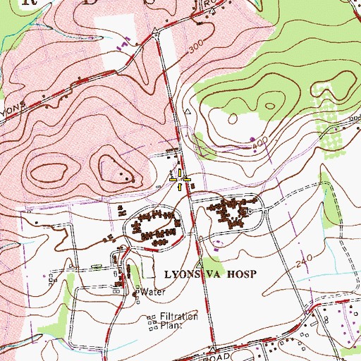 Topographic Map of Lyons Post Office, NJ