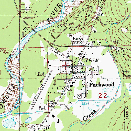 Topographic Map of Packwood Post Office, WA