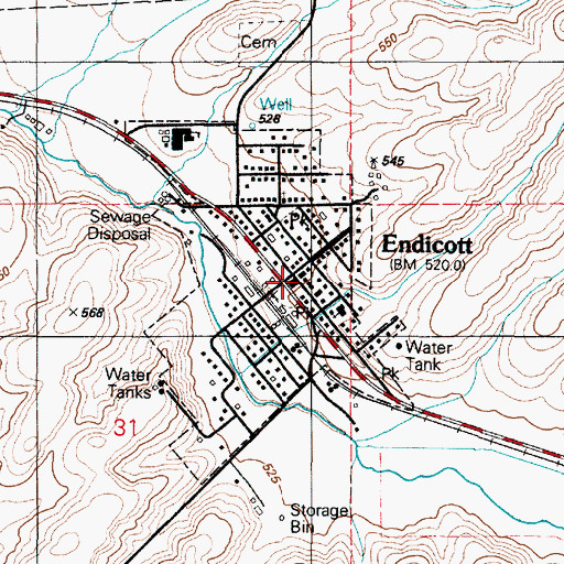 Topographic Map of Endicott Post Office, WA