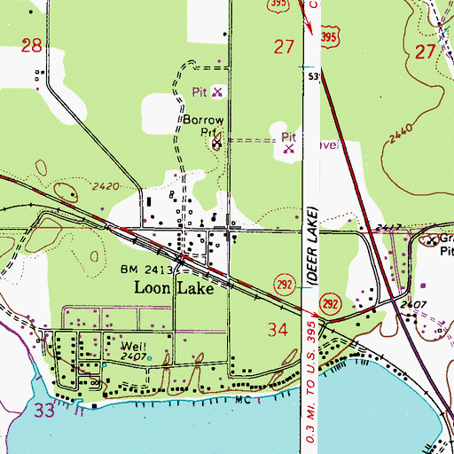 Topographic Map of Loon Lake Post Office, WA