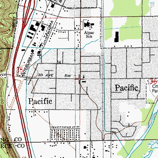 Topographic Map of Pacific Post Office, WA