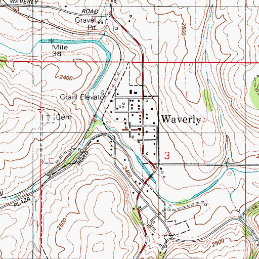 Topographic Map of Waverly Post Office, WA