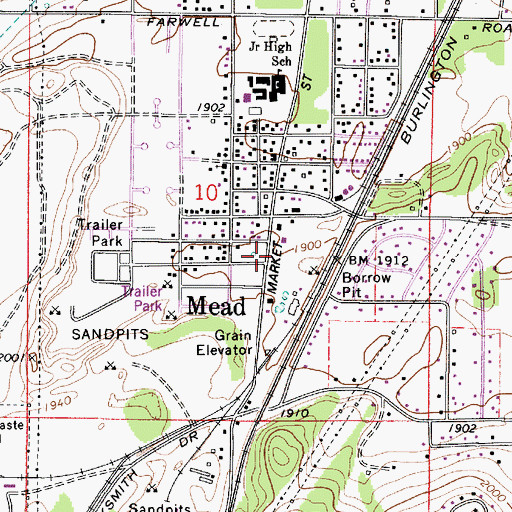 Topographic Map of Mead Post Office, WA