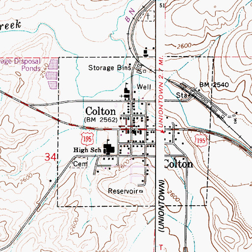 Topographic Map of Colton Post Office, WA