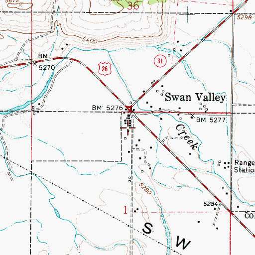 Topographic Map of Swan Valley Post Office, ID