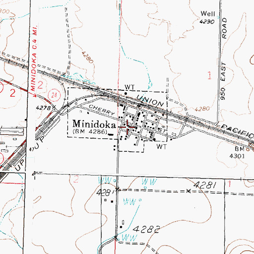 Topographic Map of Minidoka Post Office, ID