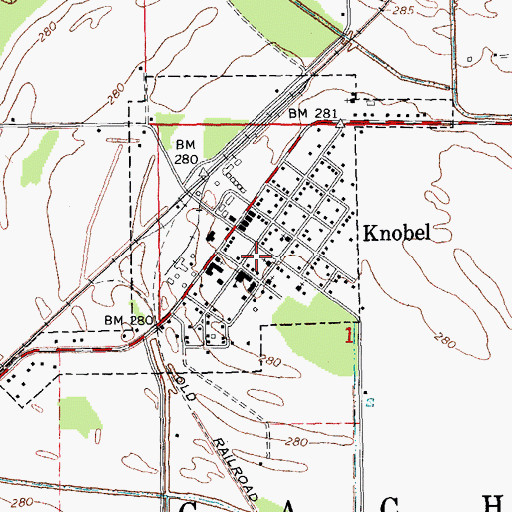 Topographic Map of Knobel Post Office, AR