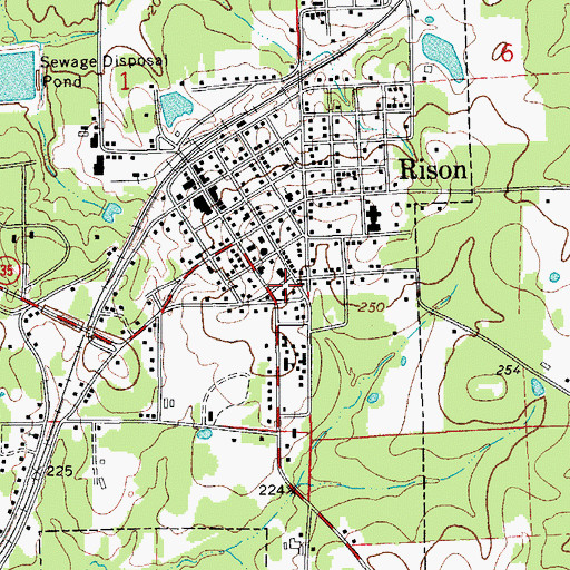 Topographic Map of Rison Post Office, AR