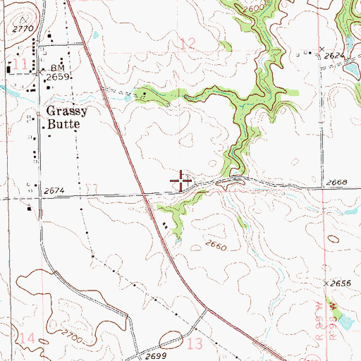 Topographic Map of Grassy Butte Cemetery, ND