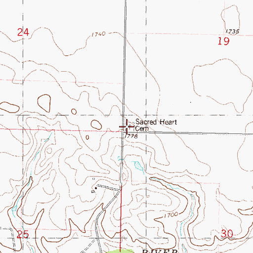 Topographic Map of Sacred Heart Catholic Cemetery, ND