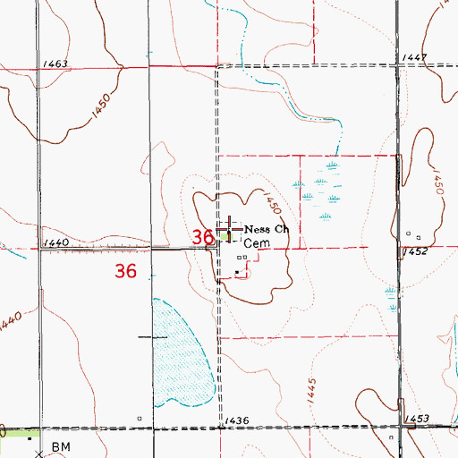 Topographic Map of Ness Lutheran Cemetery, ND