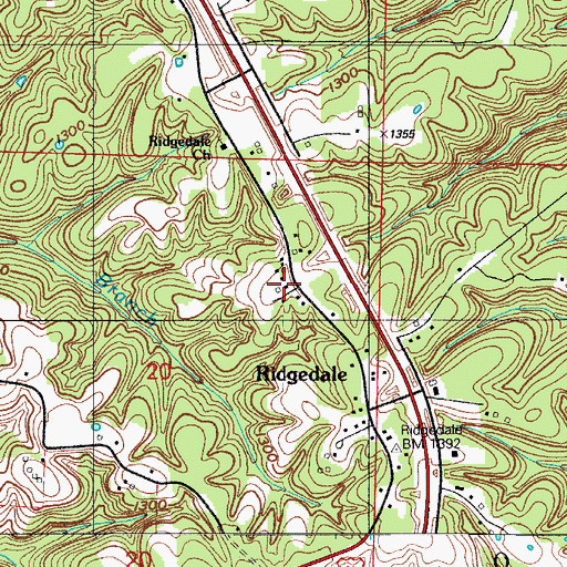 Topographic Map of Ridgedale Post Office, MO