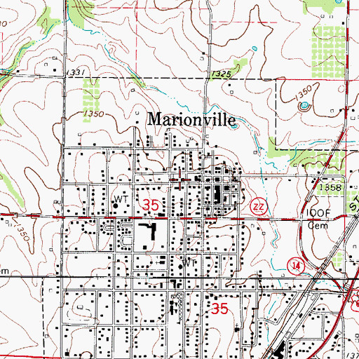 Topographic Map of Marionville Post Office, MO