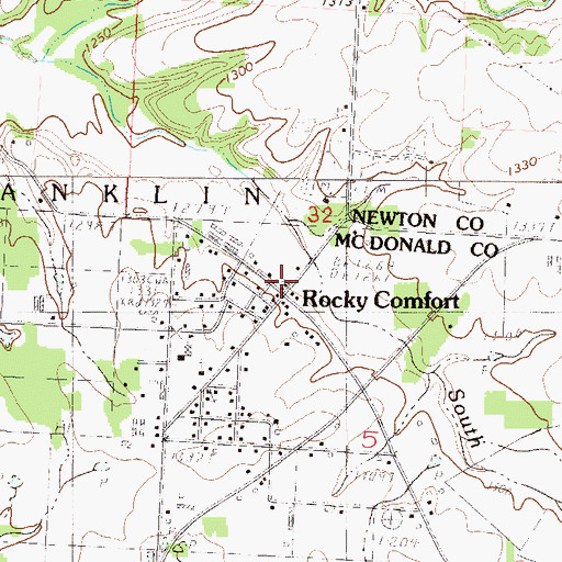 Topographic Map of Rocky Comfort Post Office, MO