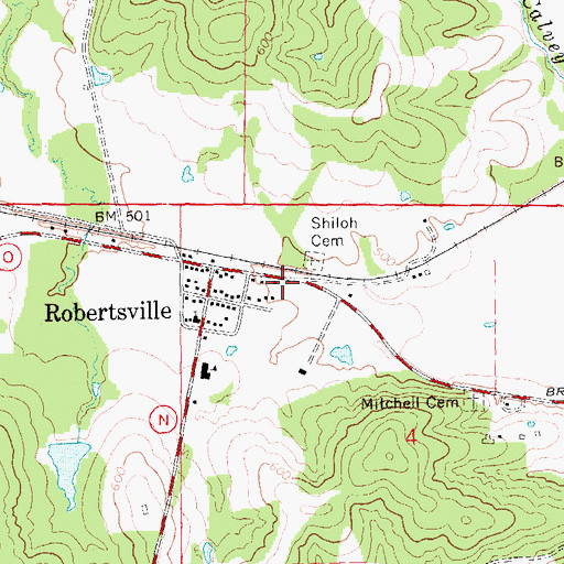 Topographic Map of Robertsville Post Office, MO