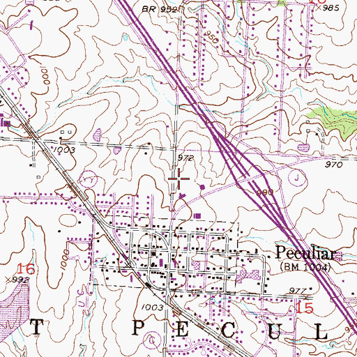 Topographic Map of Peculiar Post Office, MO