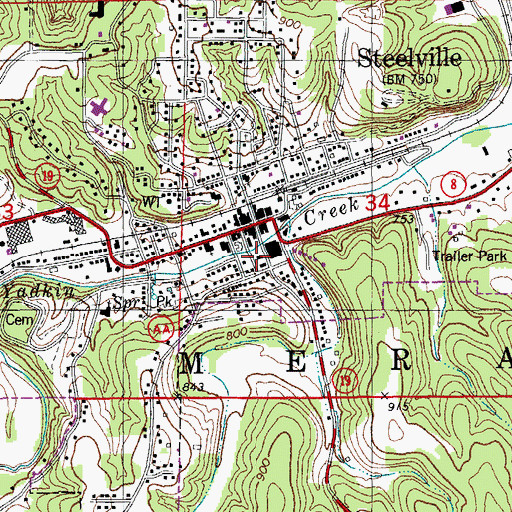 Topographic Map of Steelville Post Office, MO