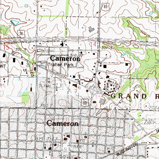 Topographic Map of Cameron Post Office, MO