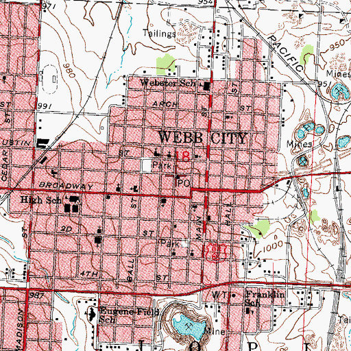 Topographic Map of Webb City Post Office, MO