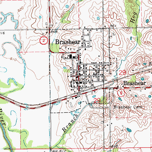 Topographic Map of Brashear Post Office, MO